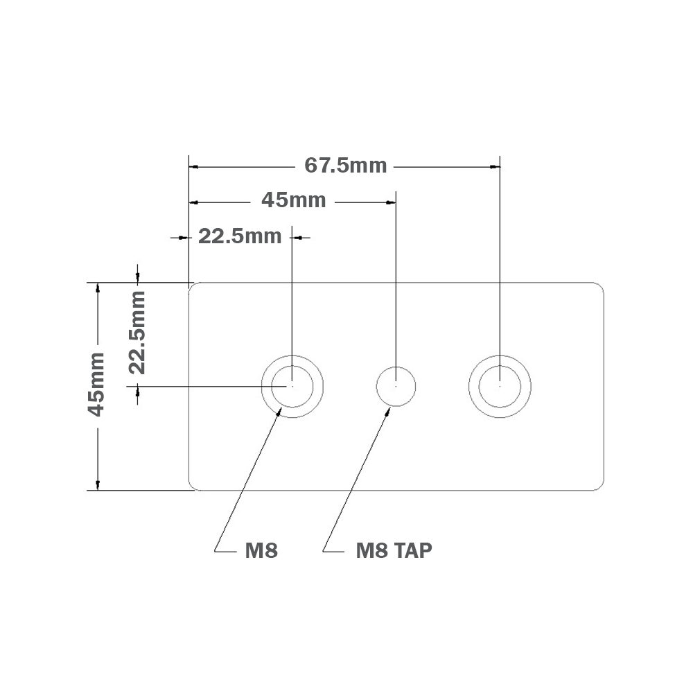 32-4590M10-1 MODULAR SOLUTIONS FOOT & CASTER CONNECTING PLATE<br>45MM X 90MM, M10 HOLE W/HARDWARE